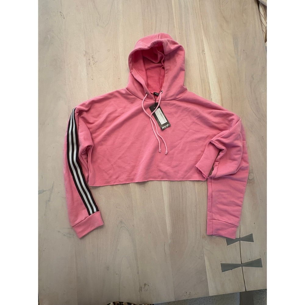 NWT Nasty Gal Collection Pink Cropped Hoodie Side Stripe Loopback US 8 UK 12